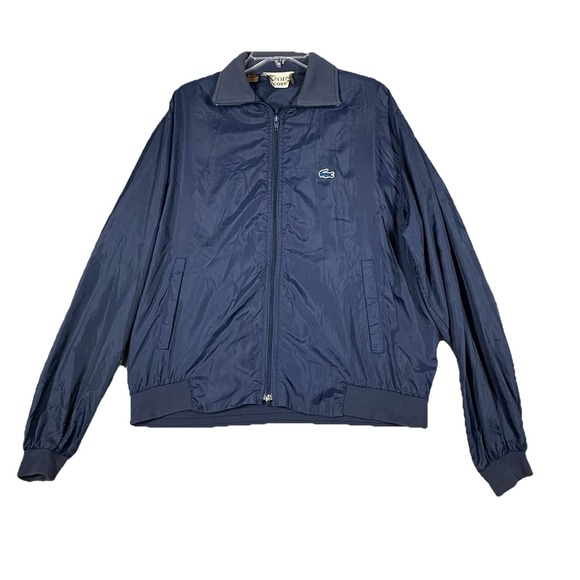 Vintage IZOD Lacoste Navy Blue Men XL‎ Nylon Full Zip Windbreaker Jacket 70s 80s - Picture 1 of 6
